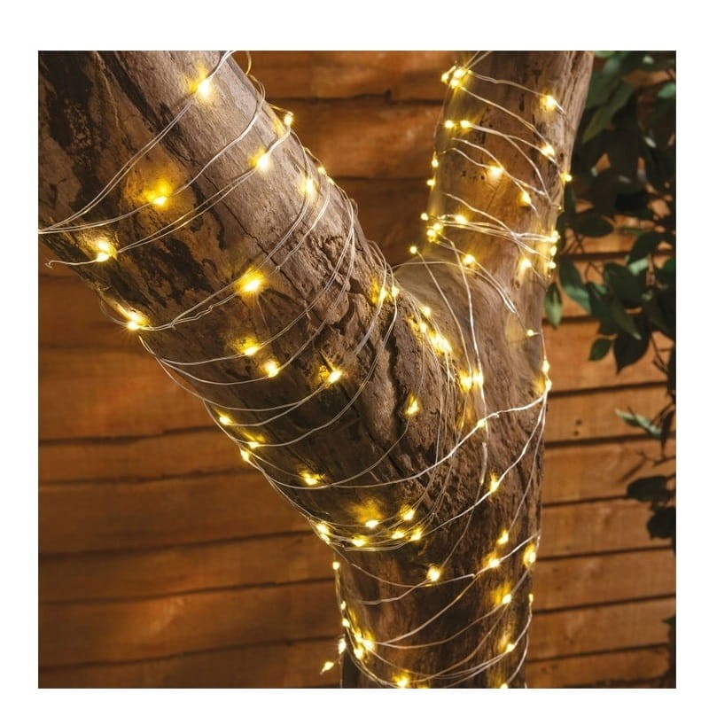 Łańcuch świetlny 20m 200LED, girlanda solarna ogrodowa, drucik miedziany + pilot przykład zastosowania