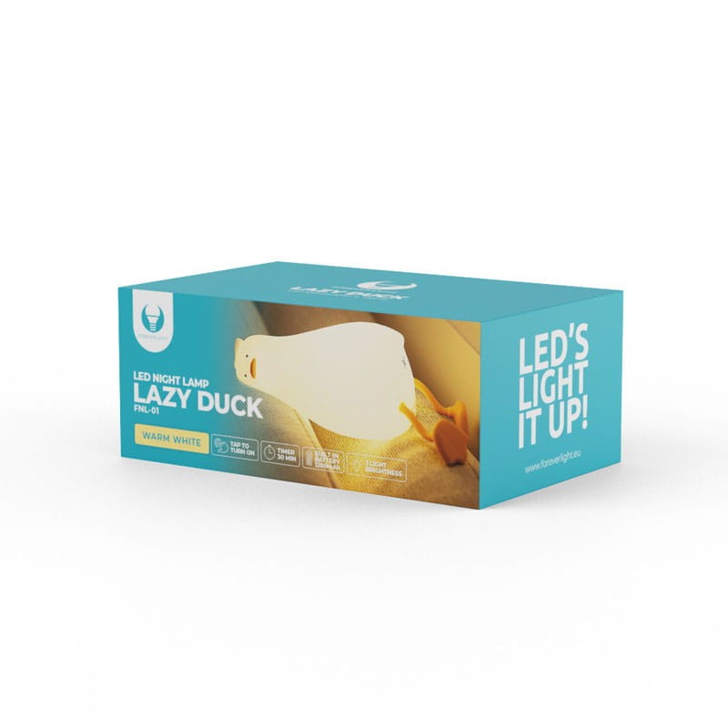 Lampka nocna LED Leżąca Kaczka FNL-01 biała silikon opakowanie