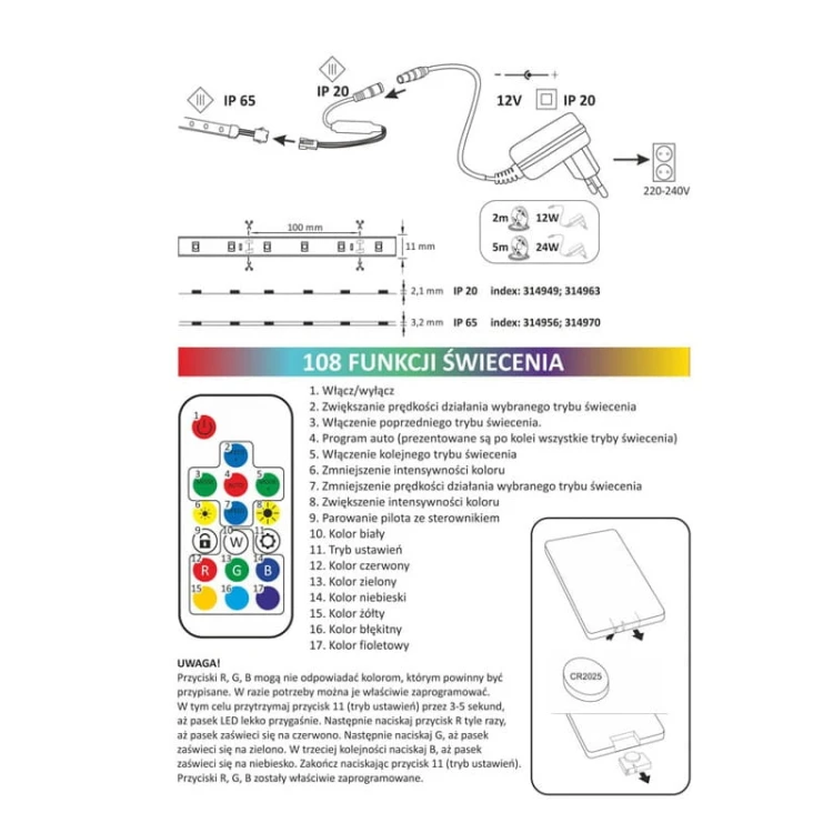 Taśma LED MAGIC 150RGB IP65 5m. + kontroler + pilot + zasilacz instrukcja
