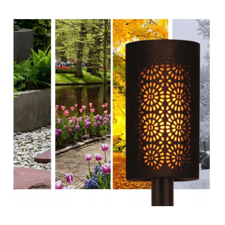 Lampa ogrodowa LED solarna wbijana 39cm płomień, pochodnia zdjęcie poglądowe