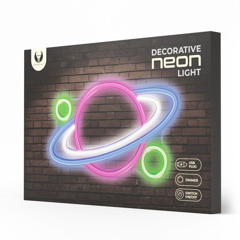 Neon dekoracyjny LED PLANET PLEXI MULTIKOLOR + USB FPNE05X Forever Light opakowanie