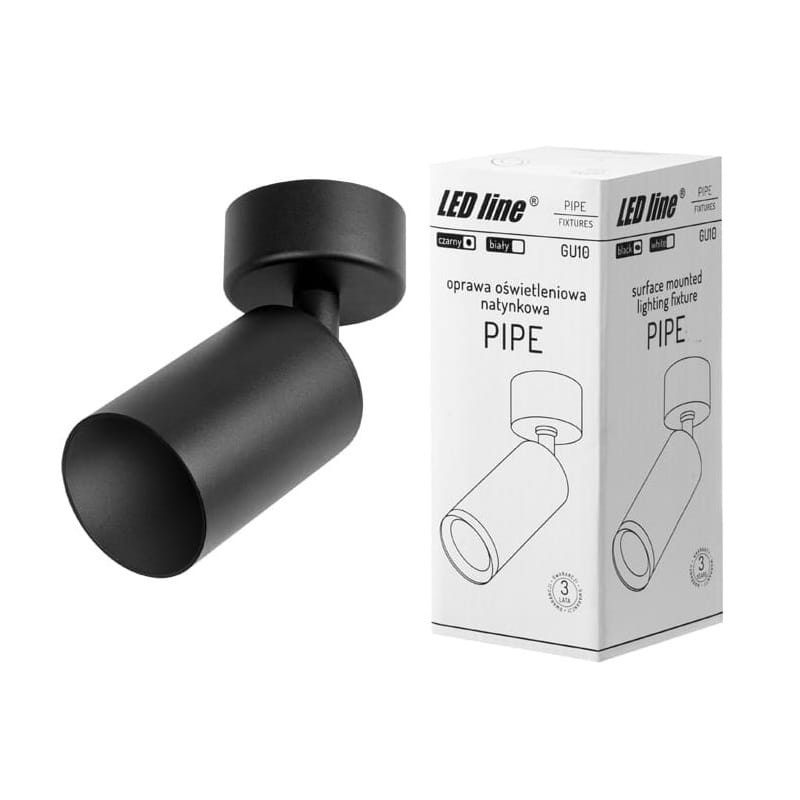 Kinkiet, lampa pojedyncza, oprawa natynkowa PIPE GU10 ruchoma czarna z opakowaniem