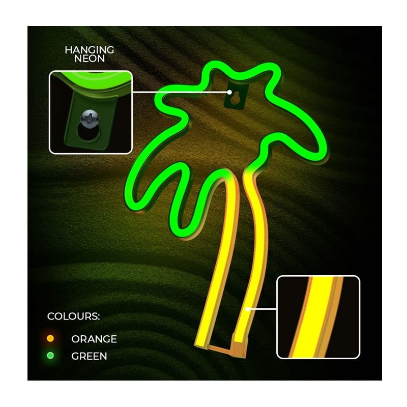 Neon dekoracyjny LED PALMA pomarańcz zielona NNE04 Neolia + USB zawieszany