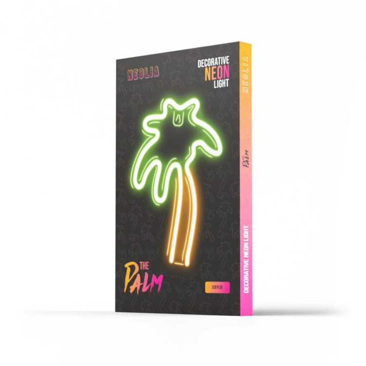 Neon dekoracyjny LED PALMA pomarańcz zielona NNE04 Neolia + USB opakowanie
