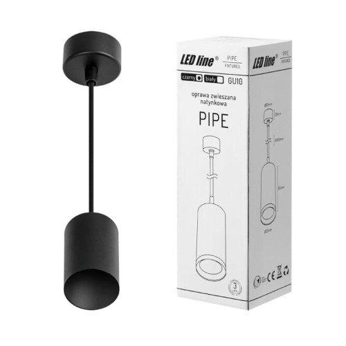 Lampa pojedyncza, oprawa zwieszana PIPE GU10 czarna z opakowaniem