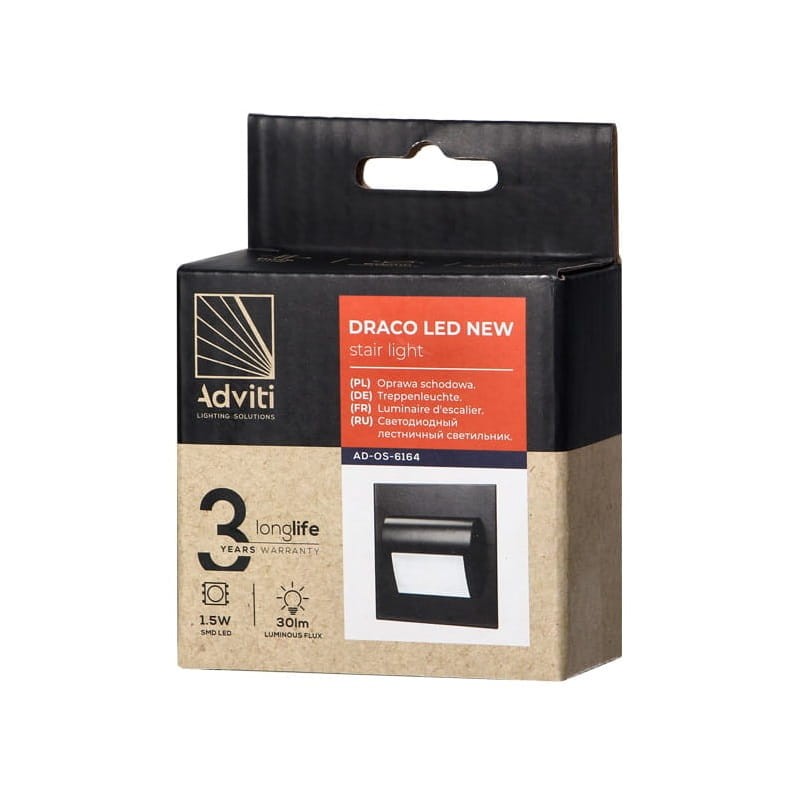 Oprawa schodowa LED 1,5W 12V DRACO biała ciepła - czarna opakowanie