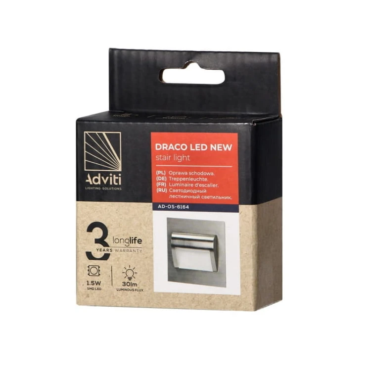Oprawa schodowa LED 1,5W 12V DRACO biała ciepła - satyna opakowanie