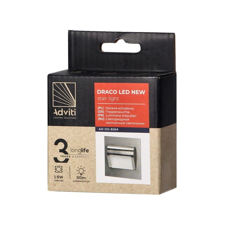 Oprawa schodowa LED 1,5W 12V DRACO biała ciepła - satyna opakowanie