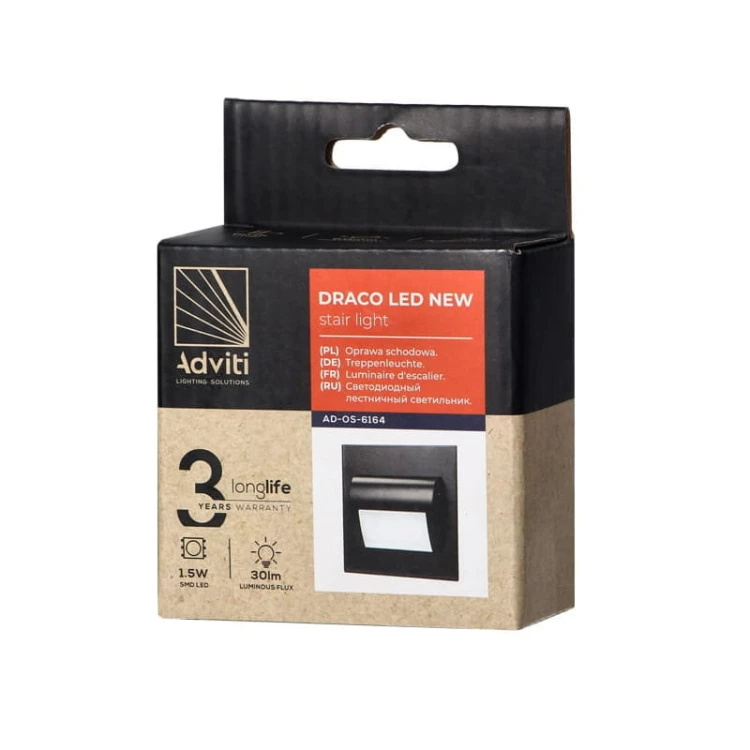 Oprawa schodowa LED 1,5W 12V DRACO biała zimna - czarna opakowanie