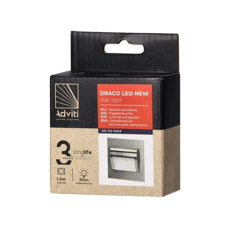 Oprawa schodowa LED 1,5W 12V DRACO biała zimna - satyna opakowanie