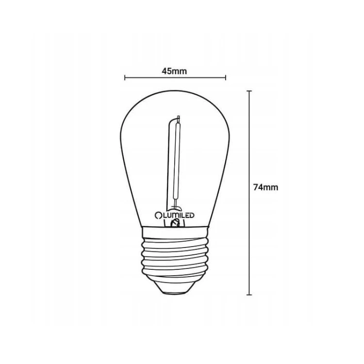 Żarówka LED E27 1,3W ST14 Filament biała ciepła - 4-pak wymiary