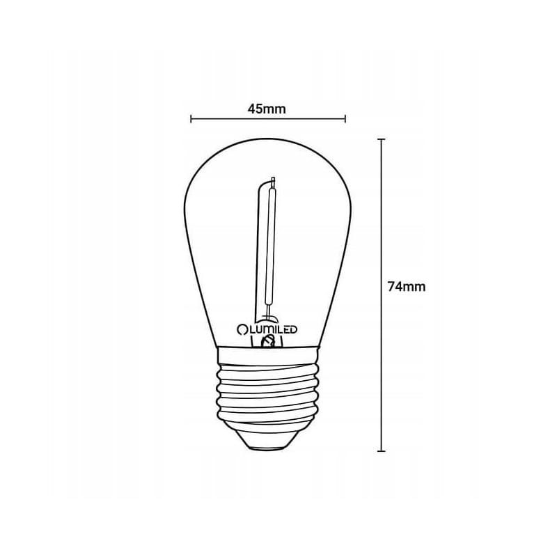 Żarówka LED E27 1,3W ST14 Filament biała ciepła - 4-pak wymiary