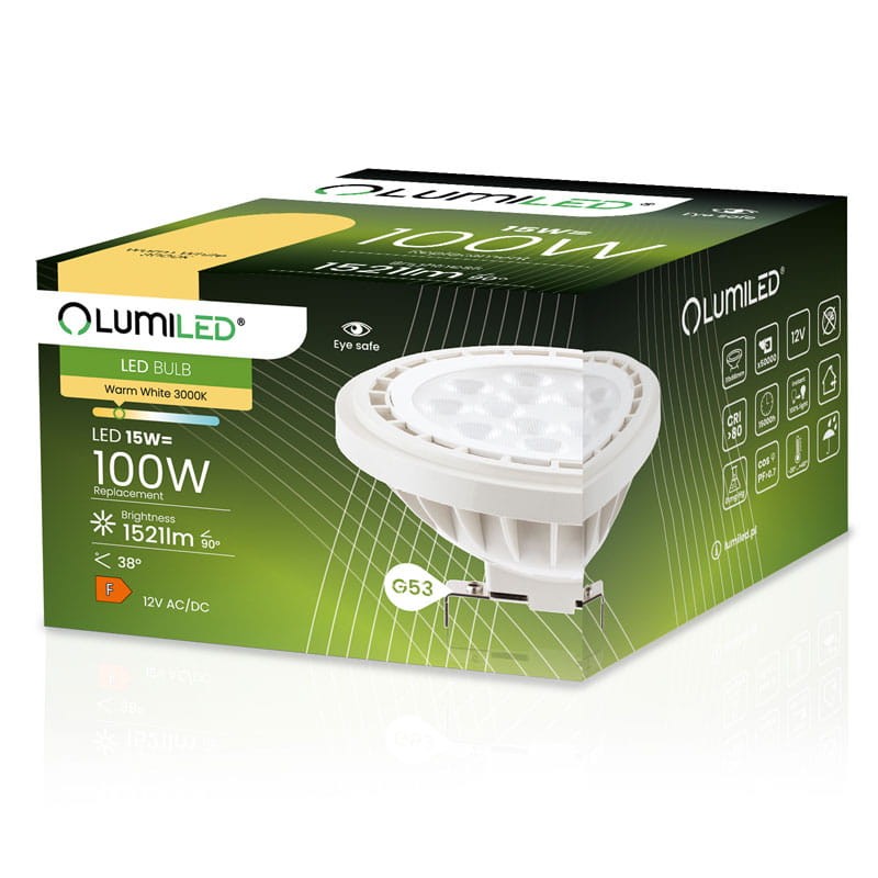 Żarówka LED G53 AR111 15W 38° biała ciepła opakowania