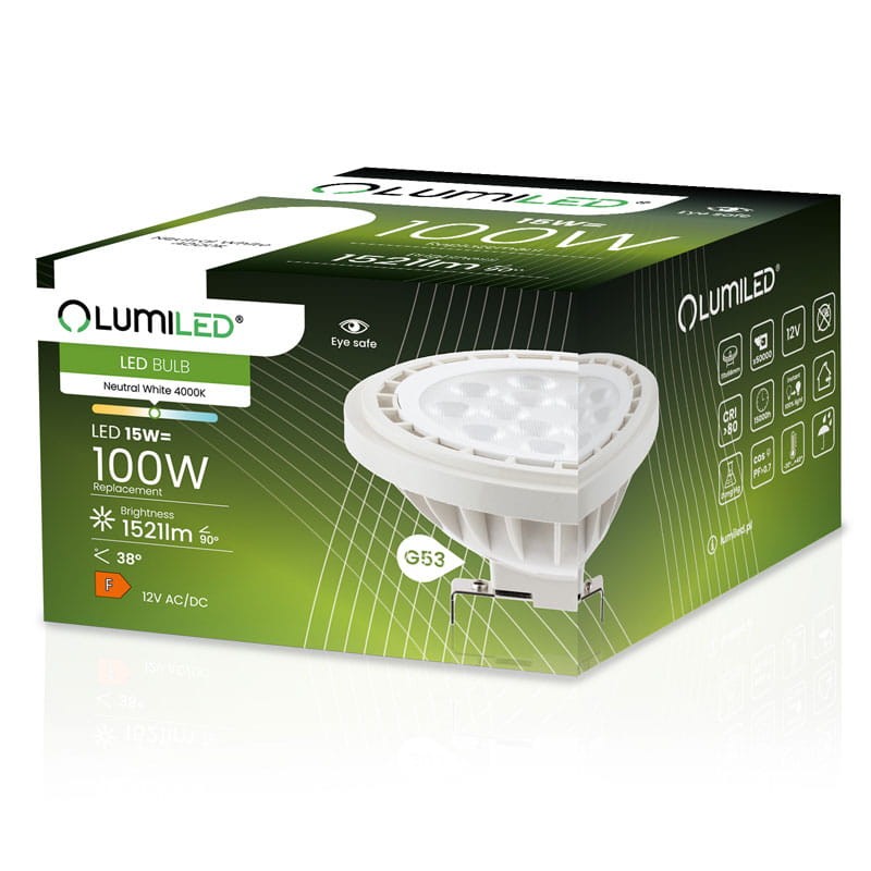 Żarówka LED G53 AR111 15W 38° biała neutralna opakowanie