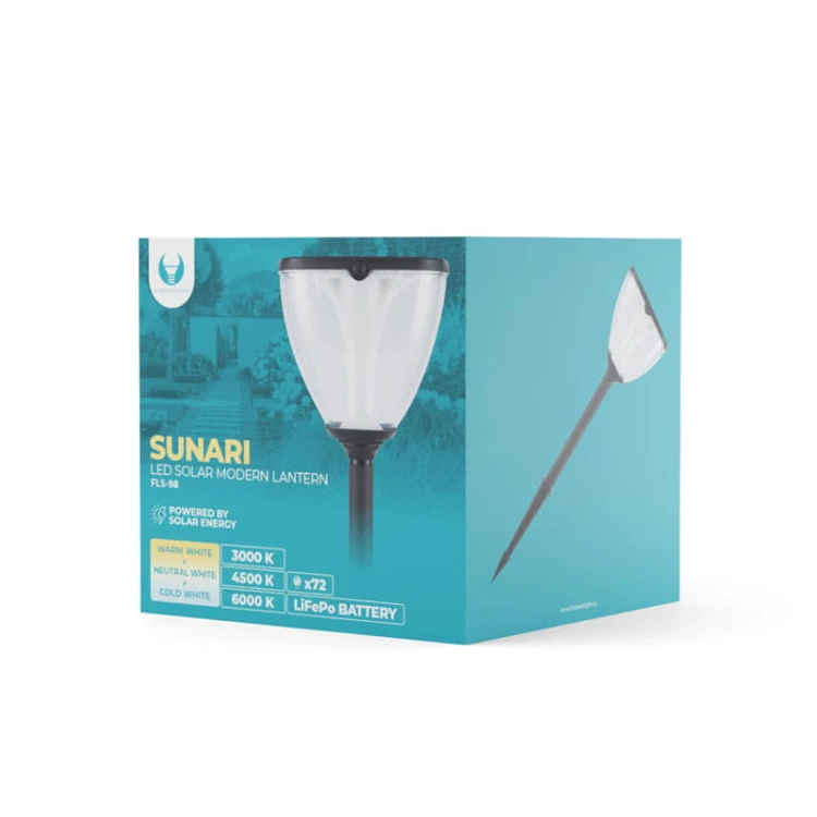 Lampa ogrodowa solarna wbijana 3000K+6000K SUNARI FLS-98 opakowanie