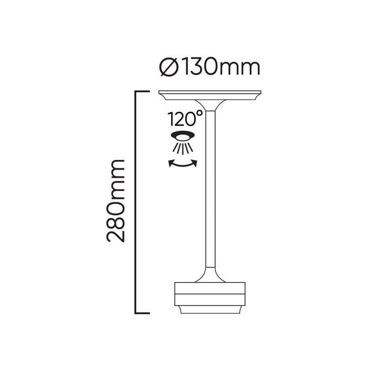 Lampa stołowa 2,5W 250lm CCT IP20 czarna aku 2x2000mAh CAMELIA wymiary