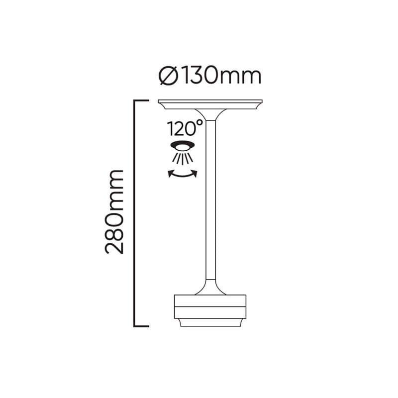Lampa stołowa 2,5W 250lm CCT IP20 srebrna aku 2x2000mAh CAMELIA wymiary
