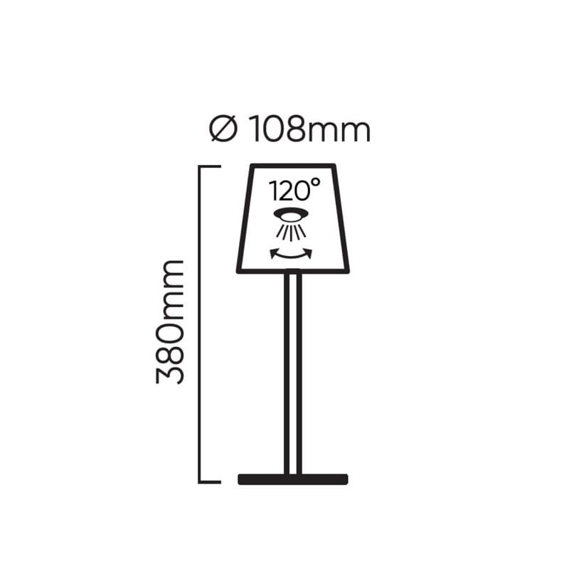Lampa stołowa 3,5W 400lm CCT IP54 czarna aku 2x2000mAh TAZA wymiary