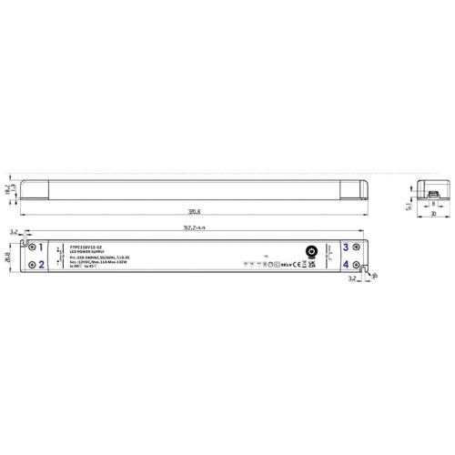 Zasilacz LED 150W 24V 6,25A meblowy slim POS Power wymiary