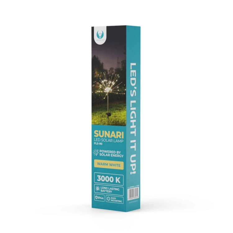 Lampa ogrodowa solarna wbijana 95cm fajerwerki drzewko SUNARI FLS-90 biała ciepła opakowanie