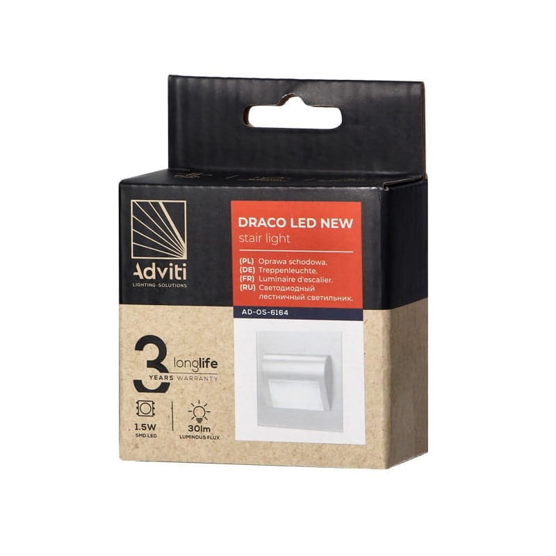 Oprawa schodowa LED 1,5W 12V DRACO biała ciepła - biała opakowanie