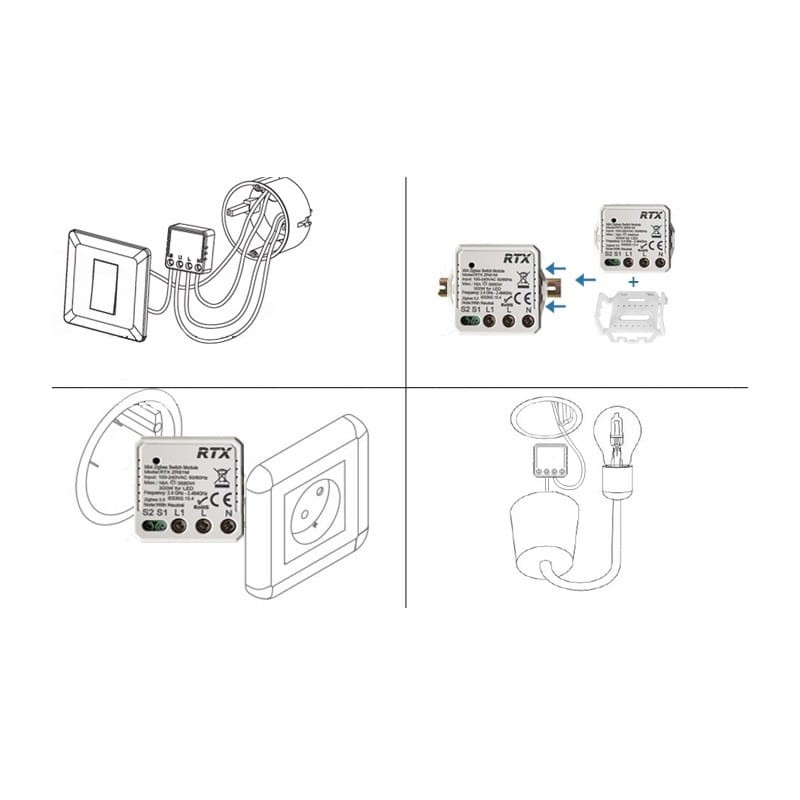 Przekaźnik Dopuszkowy 1 kanał ZigBee TUYA LN + RF podłączenie