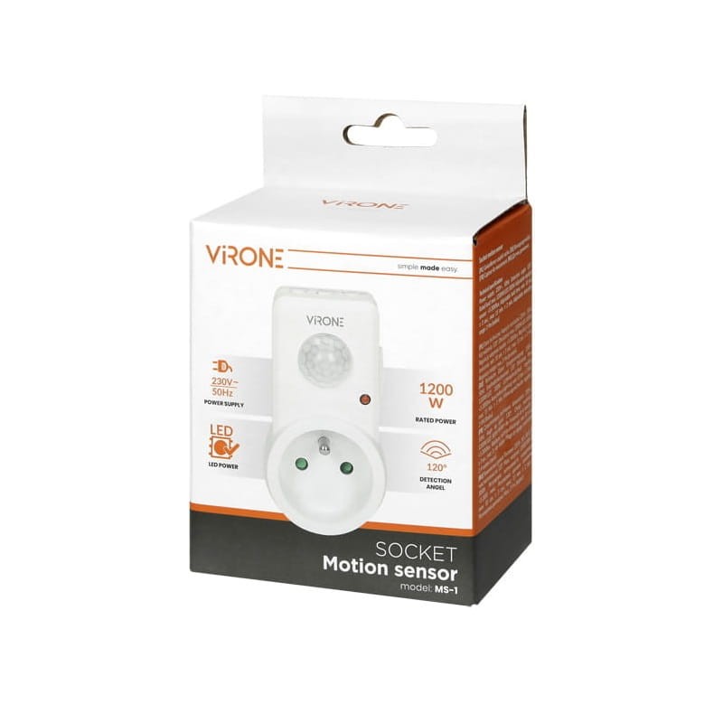 Gniazdkowy czujnik ruchu 120° IP20, 280W opakowanie