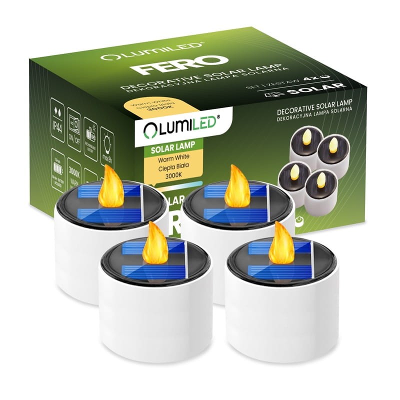 4x Lampa solarna ogrodowa 3000K IP44 świeca płomień FERO