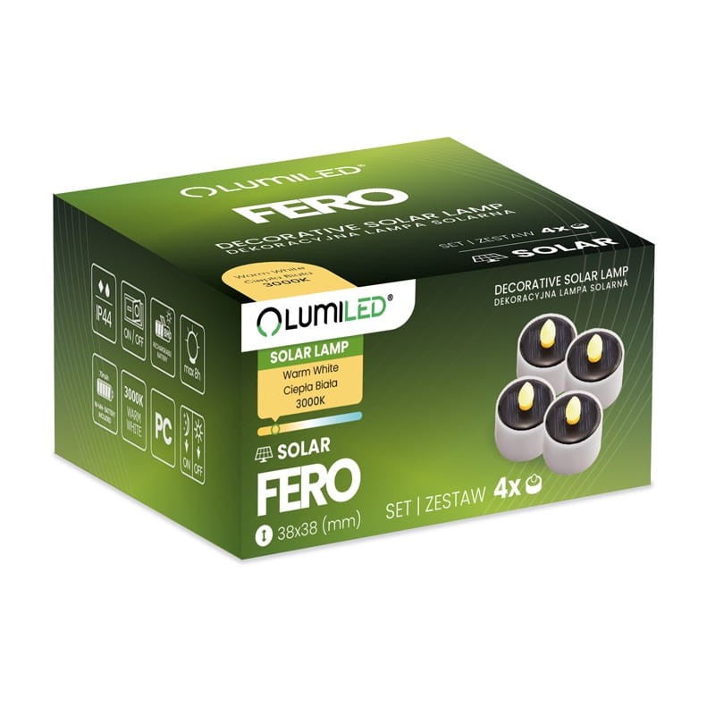 4x Lampa solarna ogrodowa 3000K IP44 świeca płomień FERO opakowanie