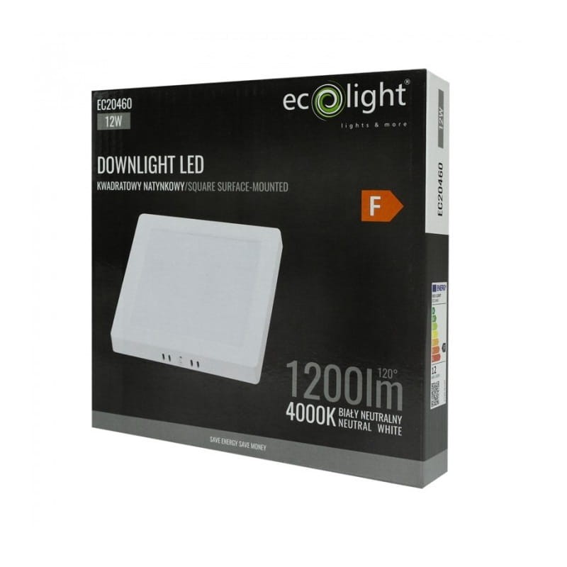 Panel LED 12W natynkowy kwadrat biały neutralny 4000K opakowanie