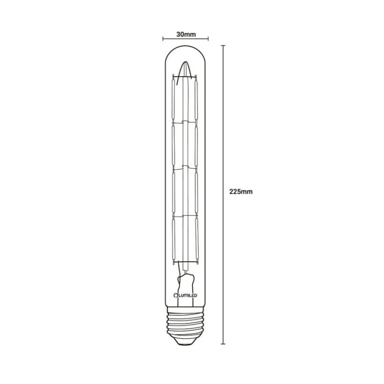 Żarówka LED E27 8W Filament T30 Tuba 360° 3000K biała ciepła wymiary