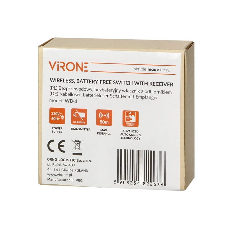 Bezprzewodowy bezbateryjny włącznik z odbiornikiem opakowanie
