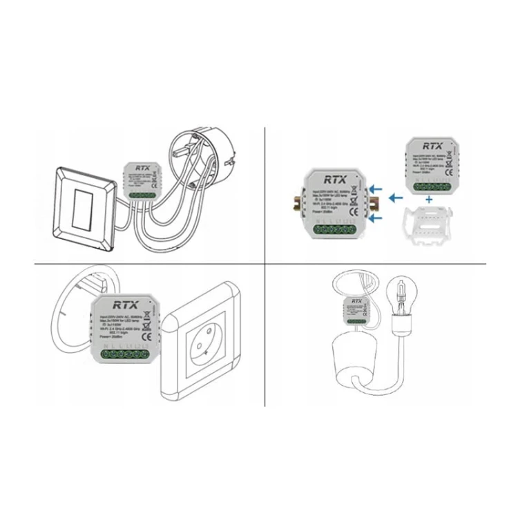 Przekaźnik Dopuszkowy 2 kanały WiFi TUYA LN opc RF schemat