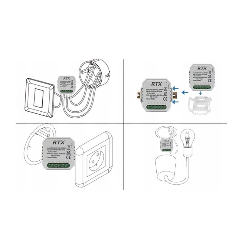 Przekaźnik Dopuszkowy 2 kanały WiFi TUYA LN opc RF schemat