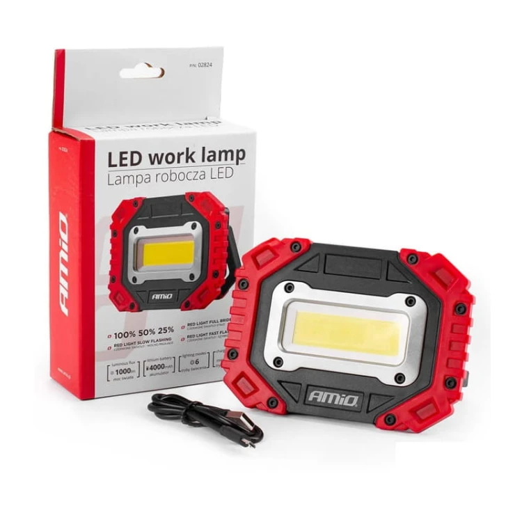 Lampa robocza, naświetlacz przenośny LED biały zimny z akumulatorem + USB z opakowaniem