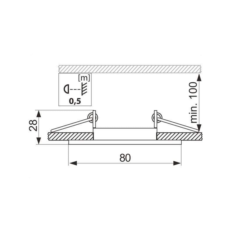 Oprawa okrągła stała, tłoczona GU10 MR16 - czarna wymiary