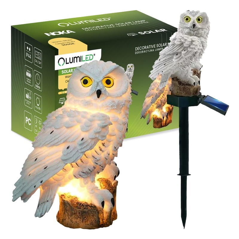 Lampa ogrodowa solarna wbijana Sowa NOKA biała ciepła