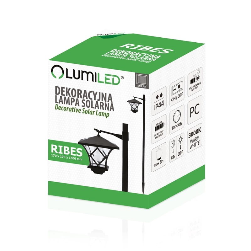 Lampa ogrodowa solarna wbijana 3000K RIBES 150cm opakowanie