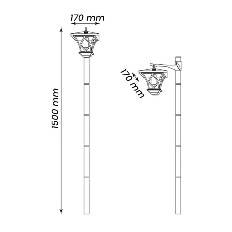 Lampa ogrodowa solarna wbijana 3000K RIBES 150cm wymiary