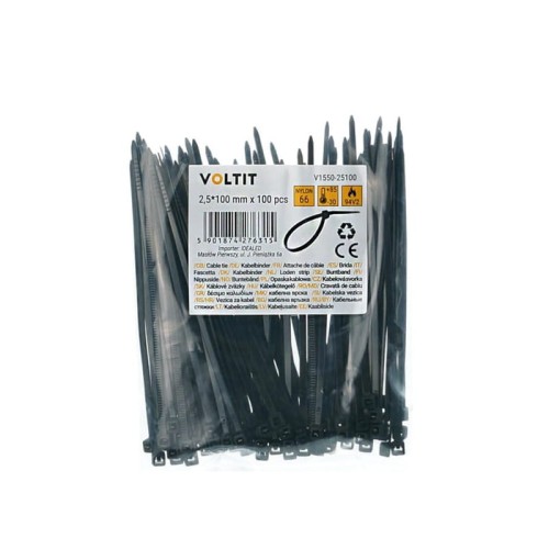 Opaska kablowa trytytka 2,5x100 nylon 66 czarna - 100 szt.