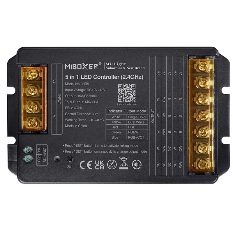 Sterownik LED WiFi 5in1 RGB+CCT uniwersalny 30A - HR5
