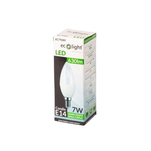 Żarówka LED E14 7W C37 świeczka biała ciepła opakowanie