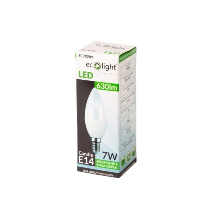Żarówka LED E14 7W C37 świeczka biała ciepła opakowanie