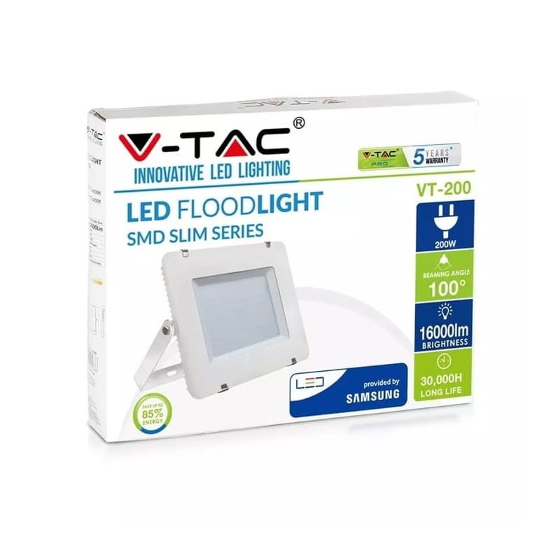 Naświetlacz LED V-TAC 200W 4000K 16000lm, diody SAMSUNG, biały opakowanie