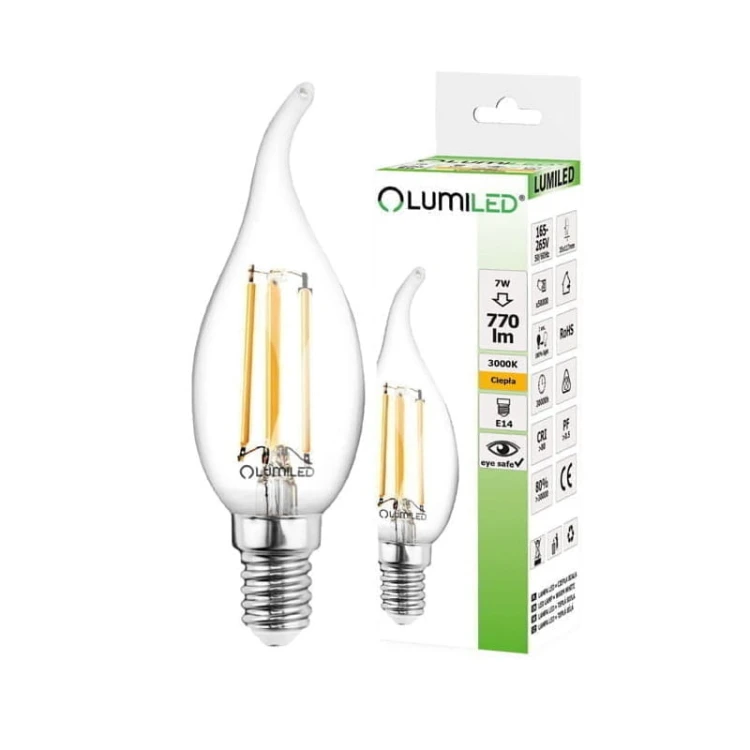 Żarówka LED E14 C35 7W płomyk Filament biała ciepła z opakowaniem