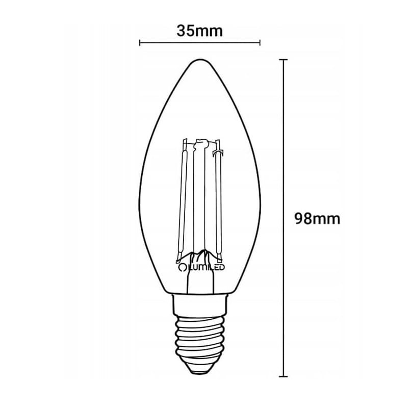 Żarówka LED E14 C35 7W świeczka Filament biała neutralna wymiary