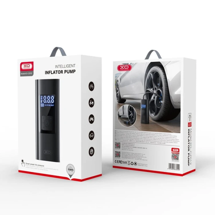 Pompka do kół bezprzewodowa 12V 6000mAh XO CZ012 czarna uniwersalna opakowanie