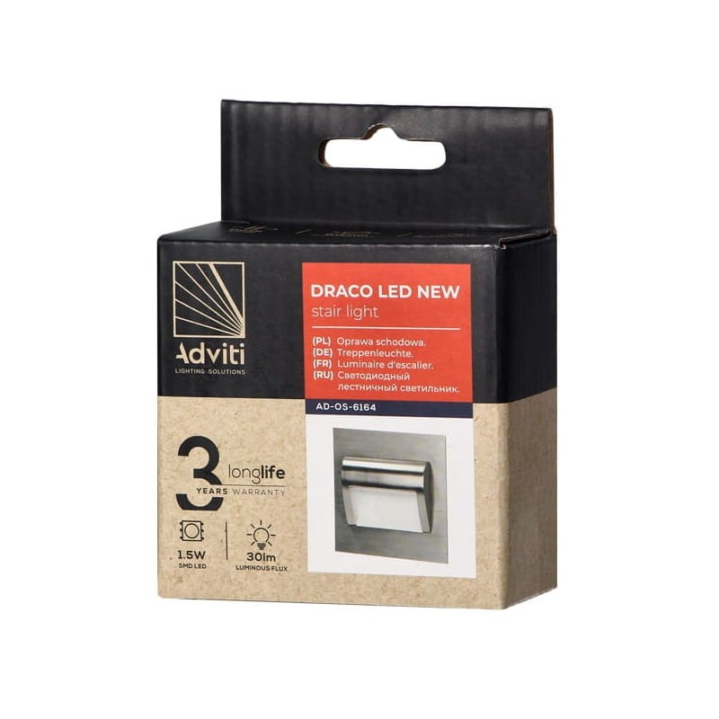 Oprawa schodowa LED 1,5W 12V DRACO biała neutralna - satyna opakowanie