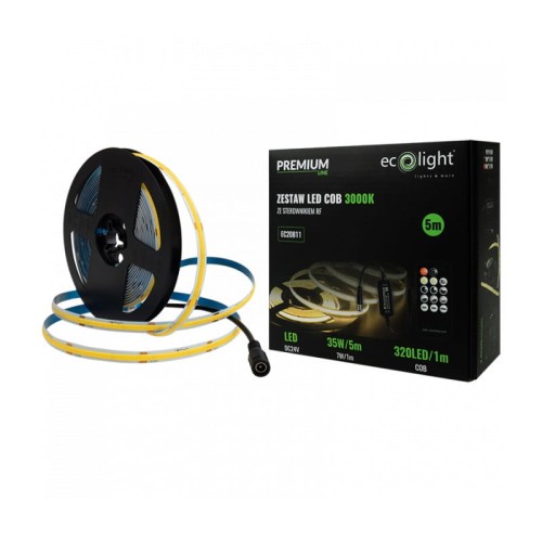 Zestaw taśma LED PREMIUM COB 7W/m 320 chips/m 24V 3000K IP20 biała ciepła 5m.