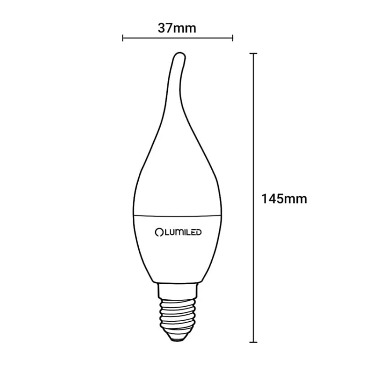 Żarówka LED E14 5W neutralna 4000K 470lm płomyk C37 wymiary